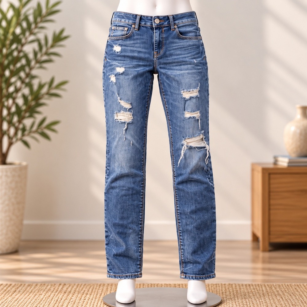 Express Jeans Distressed Denim Pants Womens 33 Blue Slim Fit Dark Wash